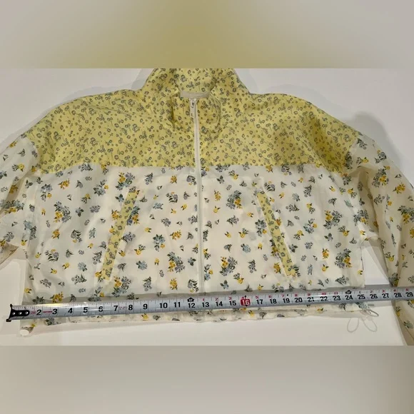 Aeropostale Windbreaker Cropped Zip Up Drawstring Waist White Yellow XL - Picture 6 of 15